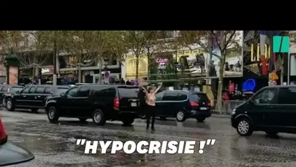 Des Femen forcent la sécurité au passage de la voiture de Trump sur les Champs-Élysées