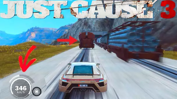 JUST CAUSE 3 EXPERIENCES AVEC LE TRAIN, VITESSE MAX EN VOITURE, MEGA JUMP ETC