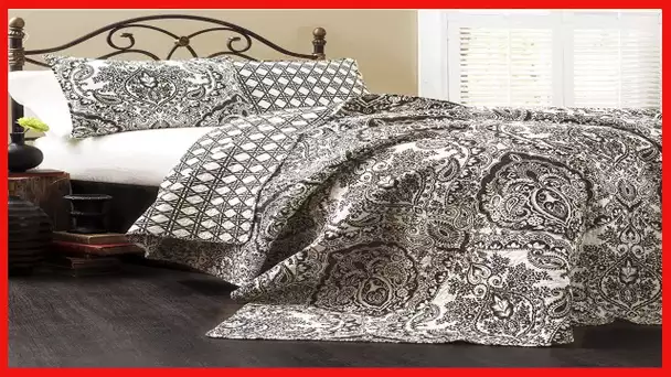 Lush Decor Aubree Quilt Paisley Damask Print Pattern Reversible 3 Piece Lightweight Bedding Blanket