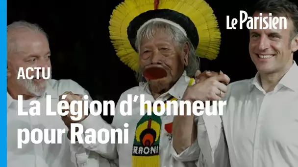 Au Brésil, Macron remet la Légion d'honneur au leader indigène Raoni