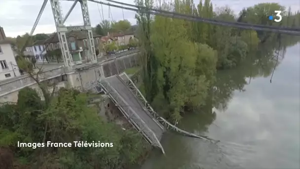 Survol en drone du pont effondré de Mirepoix (images : France Télévisions)