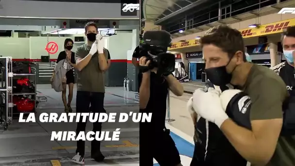 Moins d'une semaine après son accident, Romain Grosjean a rendu visite à ses sauveurs sur le circu