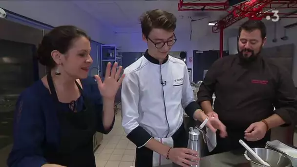 Oeuf pané frit espuma de chou kale par Gustave Hardy du lycée hôtelier Georges Baptiste de Canteleu