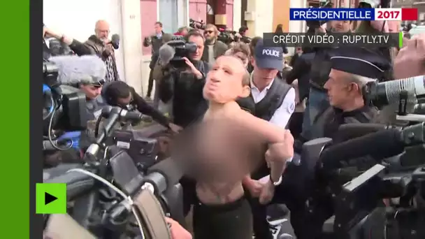 Des militantes Femen ont tenté de perturber le vote de Marine Le Pen à Hénin-Beaumont