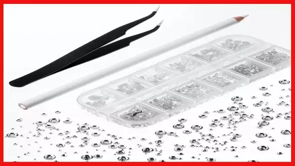 Mr. Pen- Rhinestones, 2000 pcs with Pick Up Tweezer and Rhinestones Picking Pen, Flat Back Round