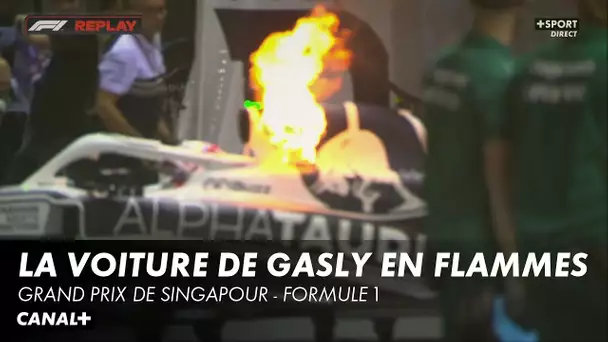 La voiture de Pierre Gasly en flammes - Grand Prix de Singapour - F1