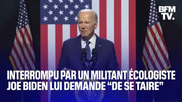 Interrompu par un militant écologiste lors d’un hommage, Joe Biden lui demande “de se taire”