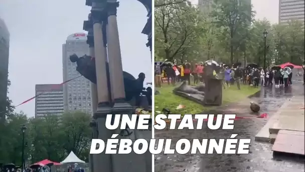 En pleine manifestation antiraciste, une statue déboulonnée à Montréal