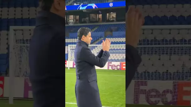 Nasser Al-Khelaïfi, President of Paris Saint-Germain, greeting our fans after the qualification.❤️💙