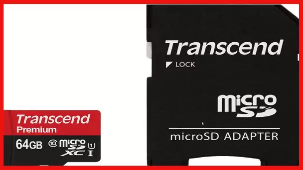 Transcend 64GB MicroSDXC Class10 UHS-1 Memory Card with Adapter 90 MB/s (TS64GUSDU1)