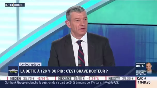 Le décryptage : La dette à 120% du PIB, c'est grave docteur ?, par Jean-Marc Daniel et Nicolas Doze