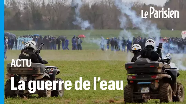Véhicules de gendarmerie incendiés, gaz lacrymo... affrontements en cours contre les mégabassines