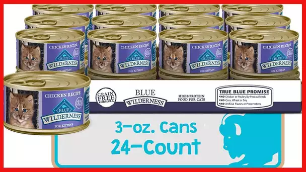 Blue Buffalo Wilderness High Protein Grain Free, Natural Kitten Pate Wet Cat Food, 3-oz Cans