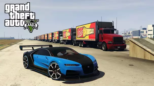 GTA 5 - NOUVELLE BUGATTI CHIRON ! PEUT-ELLE SAUTER PAR DESSUS 17 CAMIONS ?!