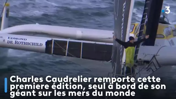 Charles Caudrelier remporte cette premiere édition, seul à bord de son géant sur les mers du monde