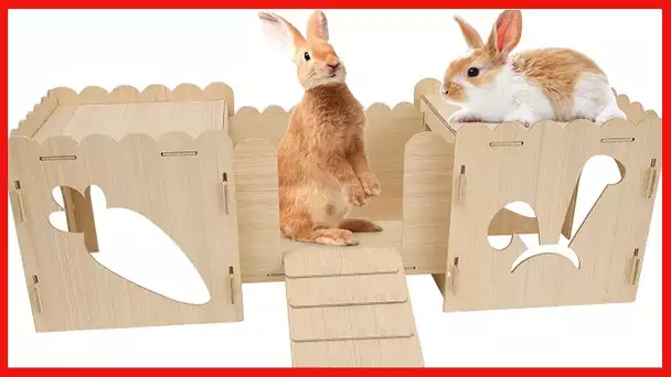 Biggun Wooden Rabbit Castle Hideout Tunnel Playhouse- Large Handmade Bunny Fort Rabbit Castle Small