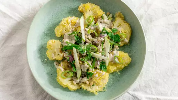 Recette gourmande - Tempura de chou fleur, pomme verte et tahini