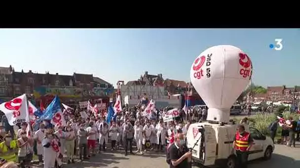 Mobilisation contre la fermeture de l'EPSM des Flandres a Bailleul.