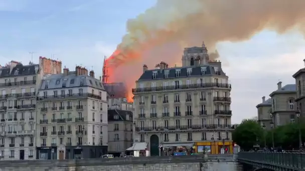 La flèche de Notre Dame s'effondre sous les flammes