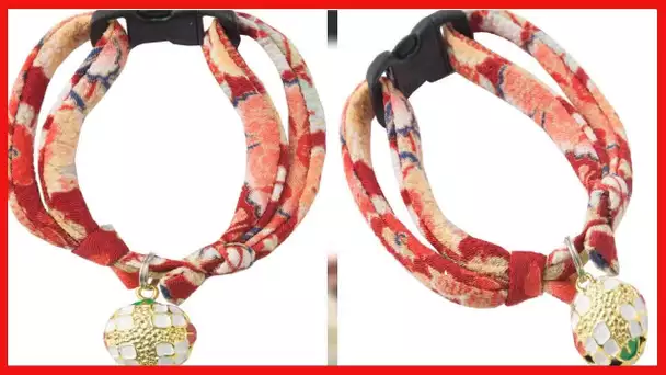 Necoichi Chirimen Temari Dynasty Cat Collar, Handcrafted in Japan, 1 Size fits All, Kimono Fabric