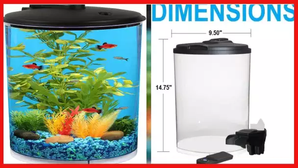 Koller Products 3-Gallon 360 Aquarium with LED Lighting (7 Color Choices) and Power Filter