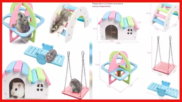 Dwarf Hamsters House DIY Wooden Gerbil Hideout Rainbow Bridge Swing and PVC Seesaw , Pet Sport