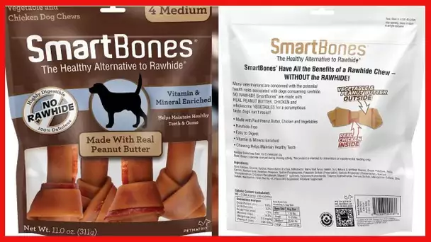 SmartBones Peanut Butter Dog Chew, Medium, 11.0 Oz , 4 pieces/pack