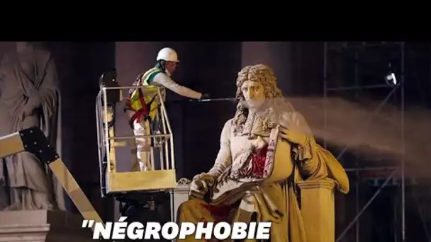 La statue de Colbert devant l'Assemblée Nationale taguée "Négrophobie d'État"