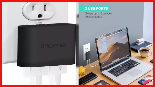 iHome 2 Port USB Wall Charger: AC Pro Multiport USB Charger, USB Plug Adapter & Phone Charging Block
