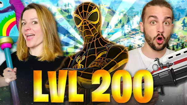 ON EST ENFIN PALIER 200 ET ON DEBLOQUE LE DERNIER SKIN DE SPIDER MAN REALITE DOREE ! FORTNITE DUO FR