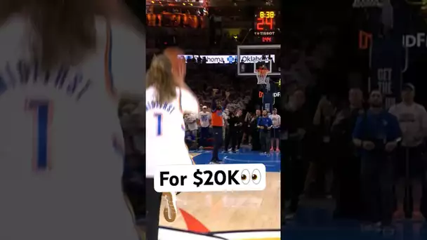 Thunder Fan hits a half-court shot to win $20k in Oklahoma City! 🫢🔥| #Shorts