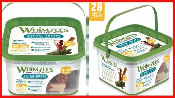 WHIMZEES Natural Grain Free Daily Long Lasting Dog Dental Treats, Variety Box, Medium, Dental Chews