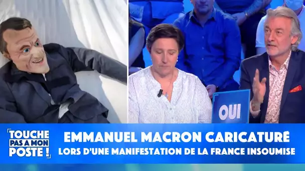 Emmanuel Macron caricaturé avec un nez crochu lors d'une manifestation de La France Insoumise