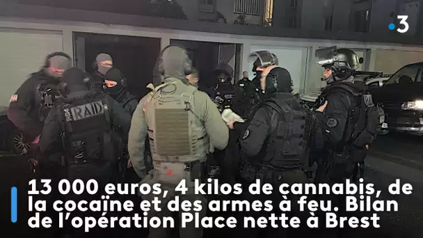 13 000 euros, 4 kilos de cannabis, de la cocaïne et des armes à feu. Bilan de l’opération à Brest