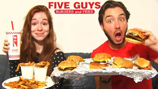 Dégustation FIVE GUYS en COUPLE ! 7 BURGERS TOP ! FRITE AU PIMENT ET MILK SHAKE !!