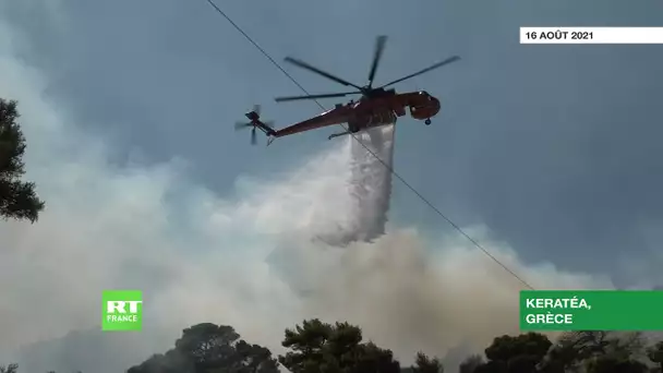 Grèce : des hélicoptères contribuent à la lutte contre les feux de forêt aux alentours d'Athènes