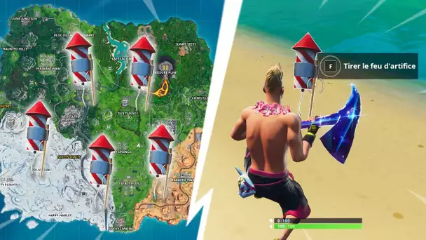 TIRER LES FEUX D&#039;ARTIFICE TROUVES LE LONG DE LA RIVIERE ! (DEFIS 14 JOURS D&#039;ETE FORTNITE)