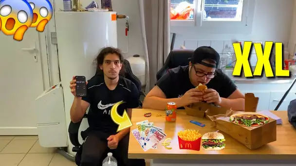 SI IL FINIT CE BIG BURGER XL EN 1MIN IL GAGNE 1000€ DE CADEAUX 🎁😱( je suis ruiné)