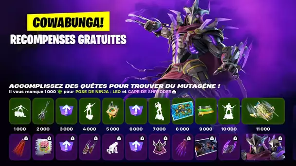 LES RECOMPENSES GRATUITES COWABUNGA SONT DISPONIBLE + MINI PASSE DE COMBAT ! (FORTNITE NEWS)