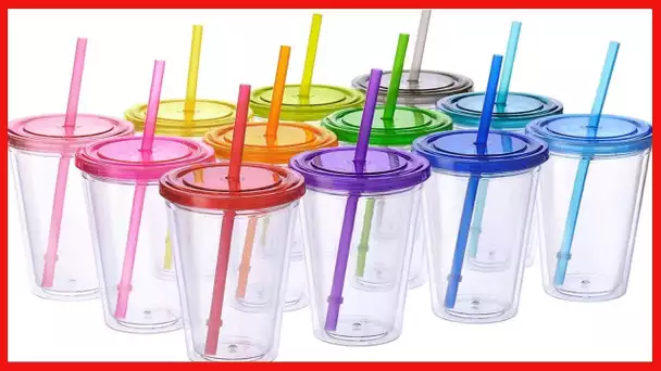 Cupture 12 Insulated Double Wall Tumbler Cup with Lid, Reusable Straw & Hello Name Tags, Colors may