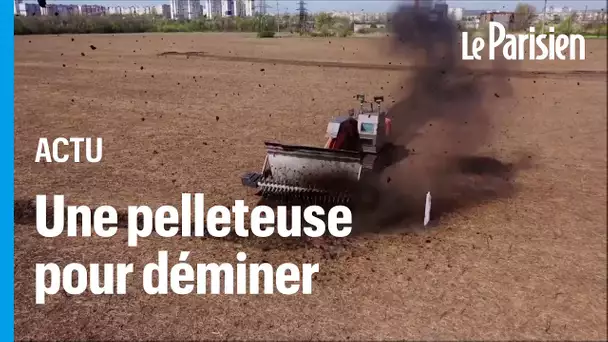 Ukraine : une pelleteuse transformée en machine de déminage pour exploser les mines russes