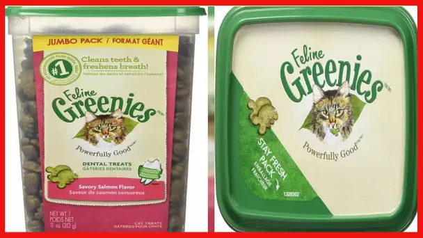 FELINE GREENIES Natural Dental Care Cat Treats Savory Salmon Flavor, 11 oz. Tub