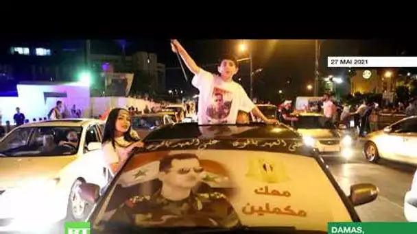Damas : des Syriens célèbrent la réélection du président Bachar el-Assad
