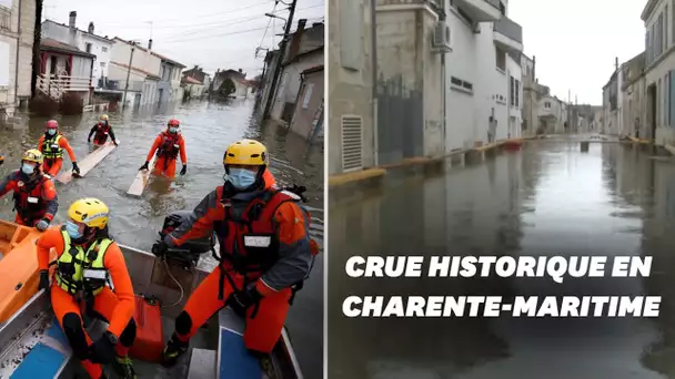Les rues de Saintes inondées après la crue de la Charente