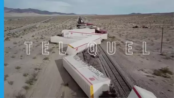 Spectaculaire déraillement d'un train de marchandises dans le désert californien