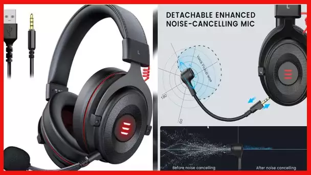 EKSA E900 USB Gaming Headset - Computer Headset with Detachable Noise Cancelling Microphone, 7.1