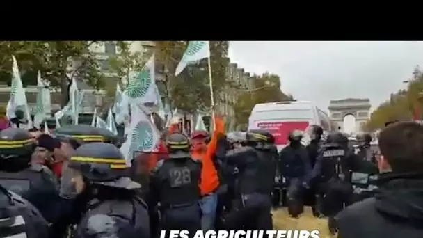 Les agriculteurs bloquent les Champs-Élysées et veulent rencontrer Macron