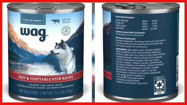 Amazon Brand - Wag Wet Canned Dog Food, Beef & Vegetable Stew Recipe, 13.2 oz Can (Pack of 12)