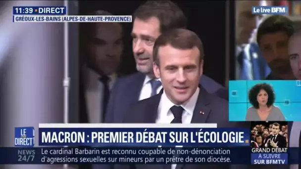 Emmanuel Macron arrive au grand débat sur l&#039;écologie à Gréoux-les -Bains, en Alpes-de-Haute-Provence