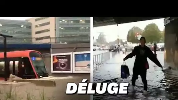 À Nice, les images des rues inondées et d'un tramway noyé par les flots